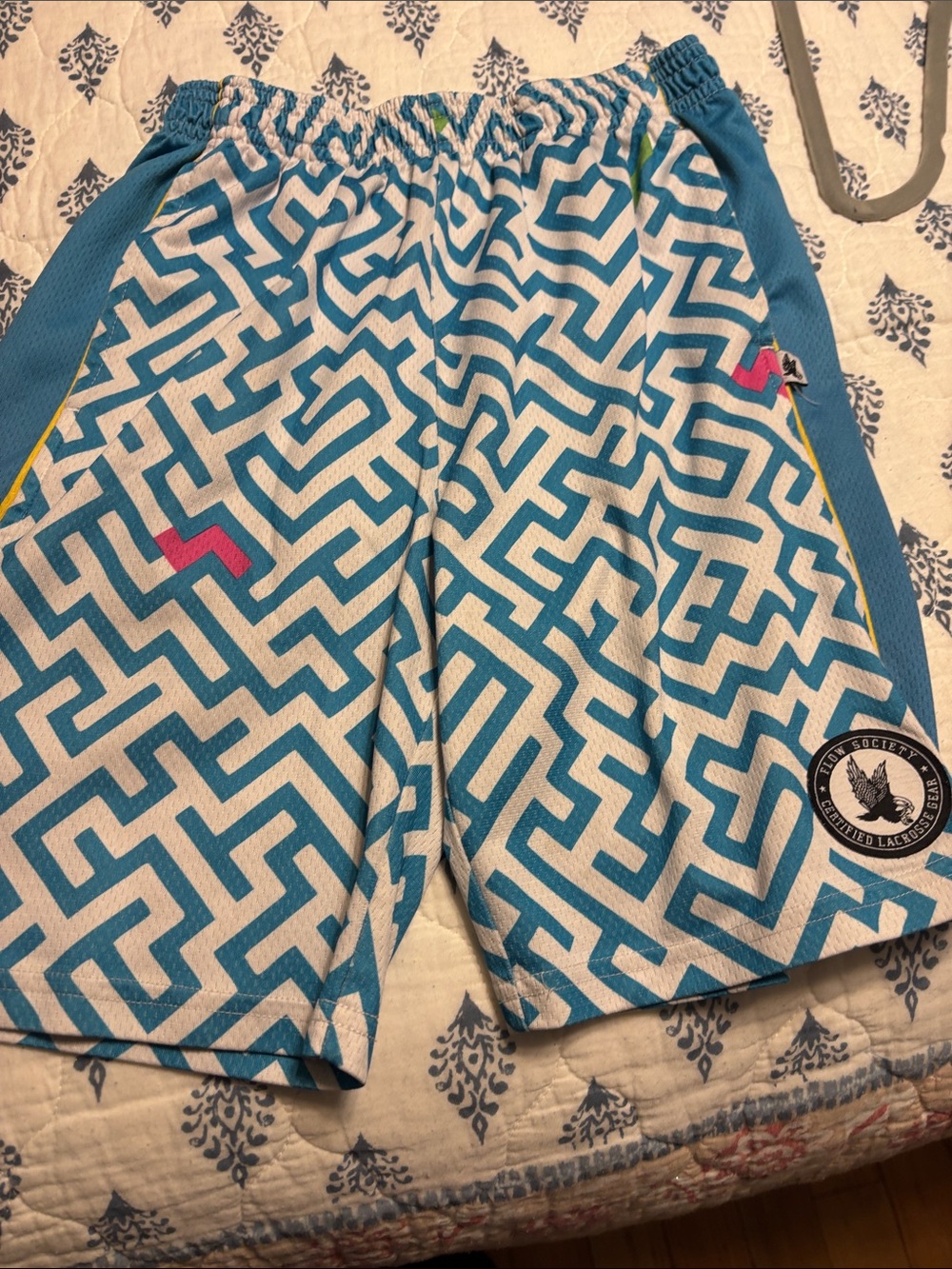Kids Blue Maze-Print Athletic Shorts